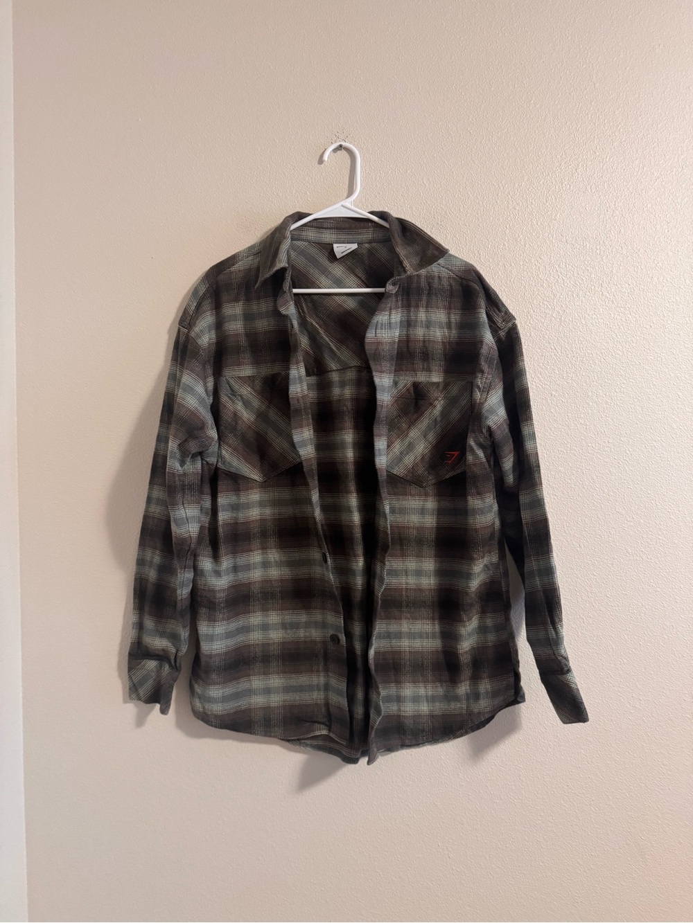 Gymshark Olive and Black Plaid Lightweight flannel